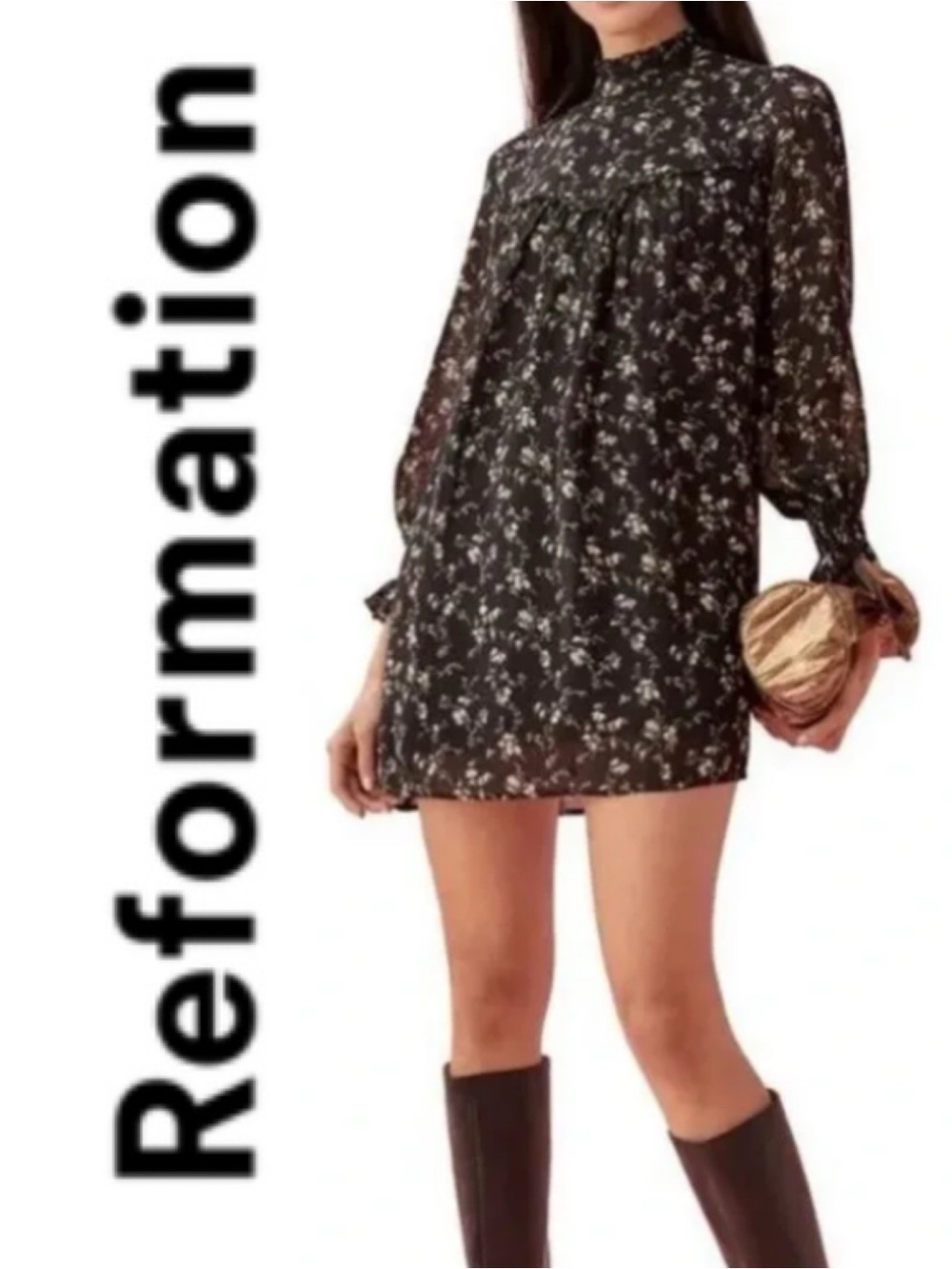 Reformation Jourdan Floral Ruffle Boho Babydoll Mini Dress- S